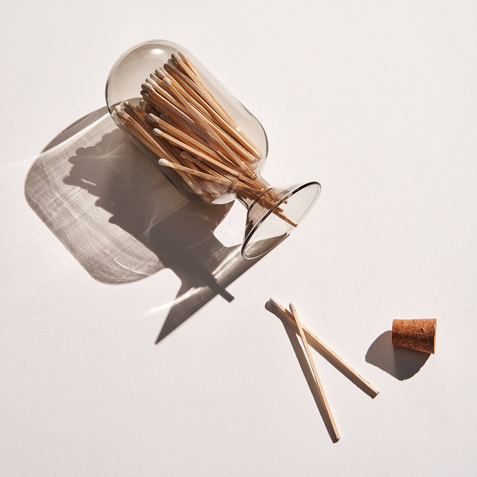 Grey Glass Match Cloche | 100 Match Sticks with Cork Stopper