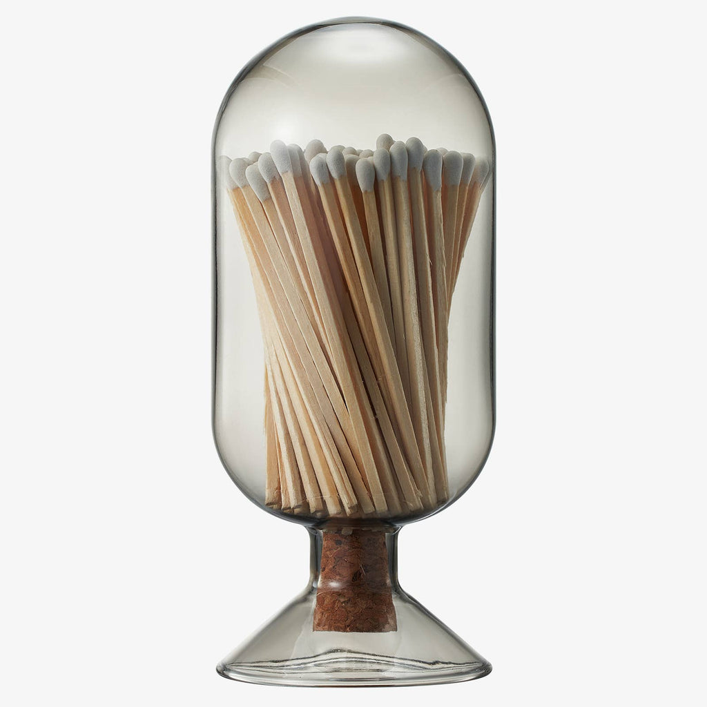 Grey Glass Match Cloche | 100 Match Sticks with Cork Stopper