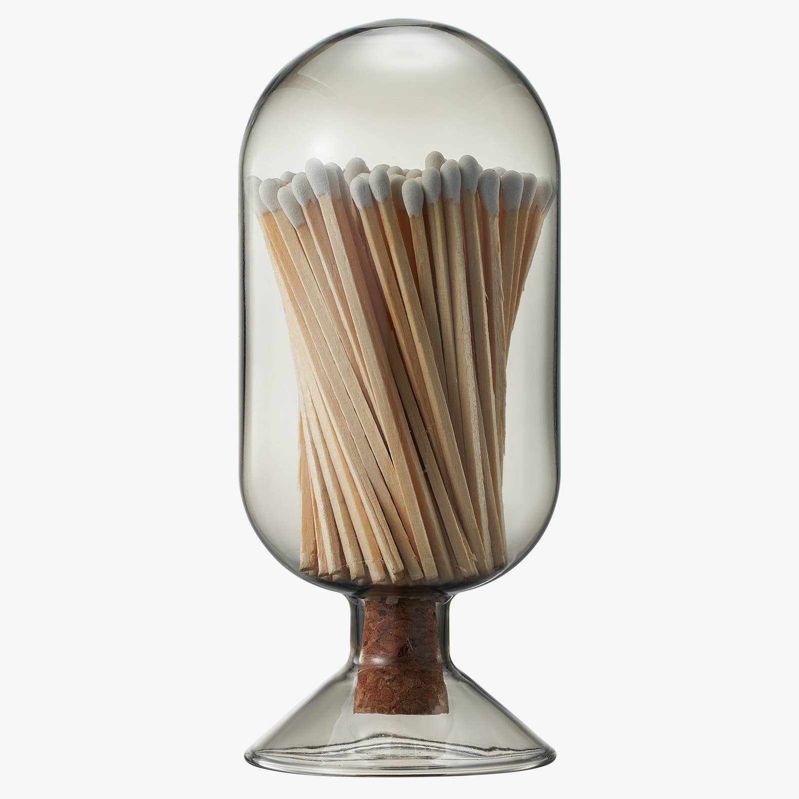 Grey Glass Match Cloche | 100 Match Sticks with Cork Stopper